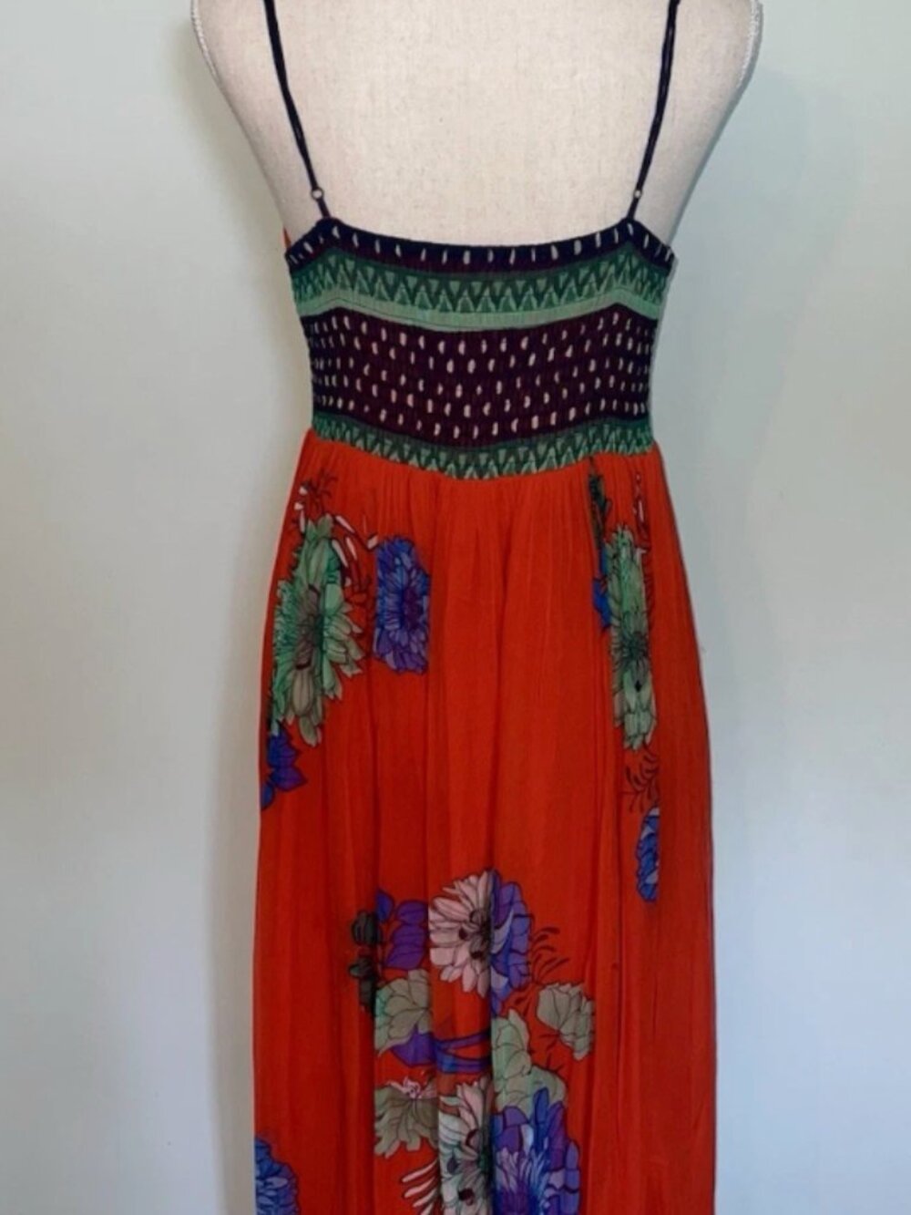 Maeve By Anthropologie Red Blue Floral Print Chiffon Maxi Dress Small - Picture 5 of 5